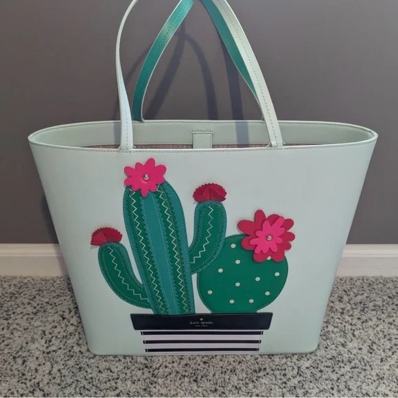 NWOT Kate Spade Green and White Cactus Tote - Picture 4 of 6